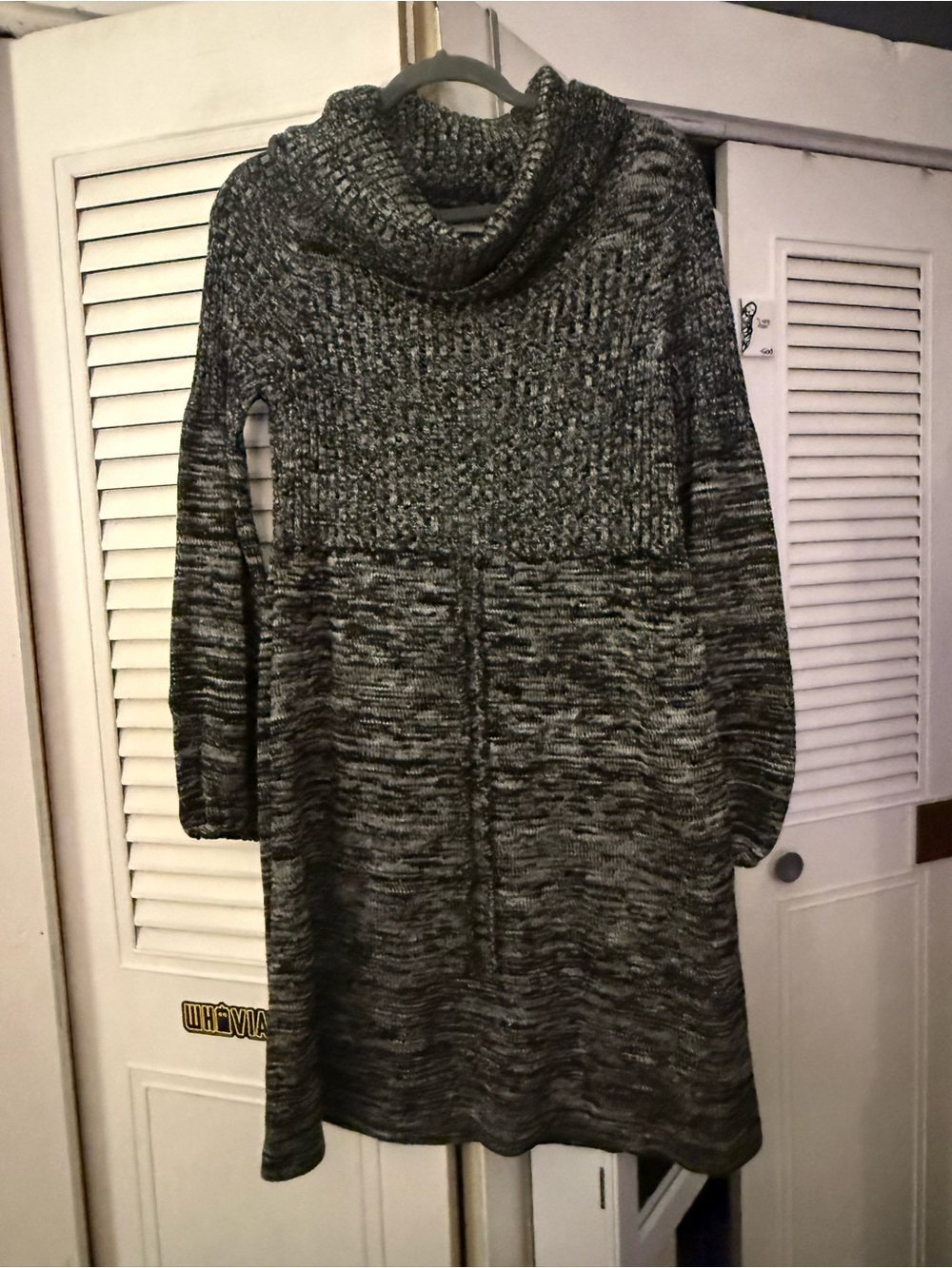 Calvin Klein Marled Black & Gray Cowl Neck Sweater Dress